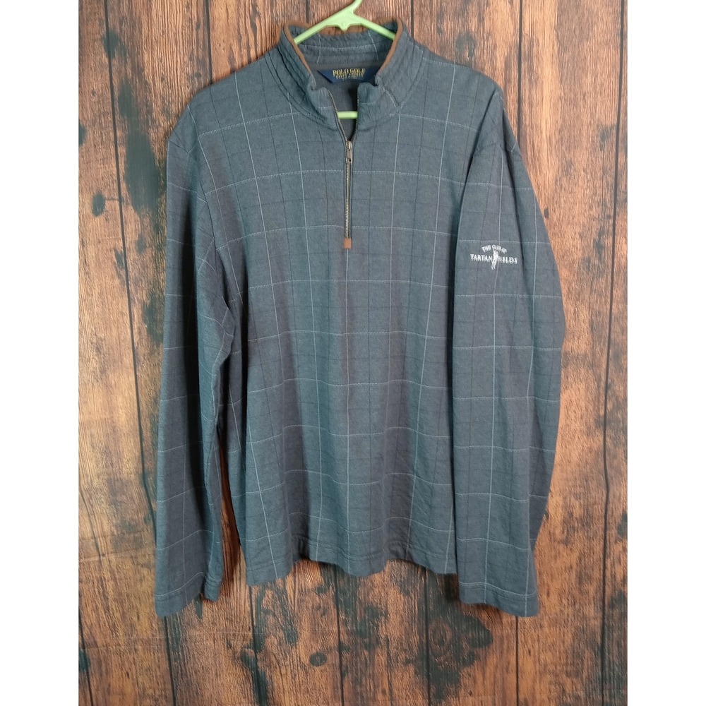 Polo Golf Ralph Lauren Mens XL Gray Windowpane Quarter Zip Pullover Tartan Field